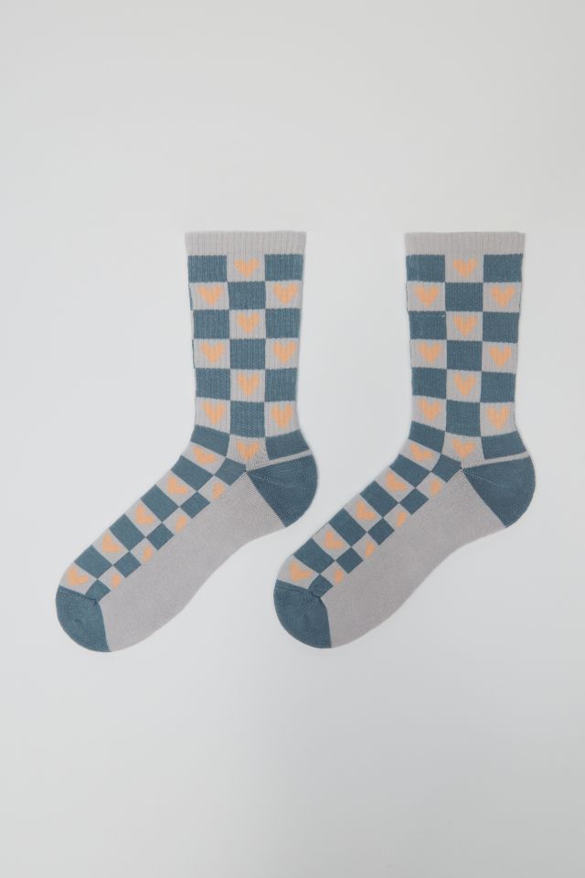 Heart Icon Checkerboard Crew Sock #1