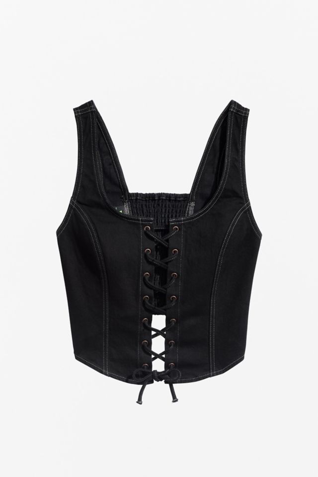 Urban Outfitters Black Denim Lace-Up Corset Top