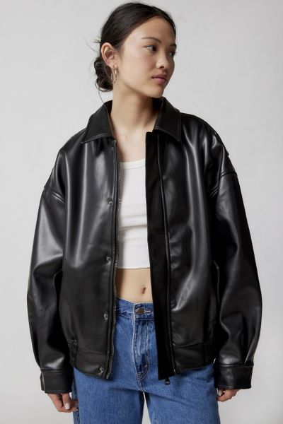 Lioness Kenny Faux Leather Bomber Jacket In Black
