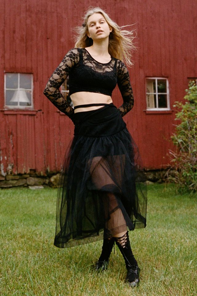 UO Brielle Sheer Tulle Midi Skirt #1