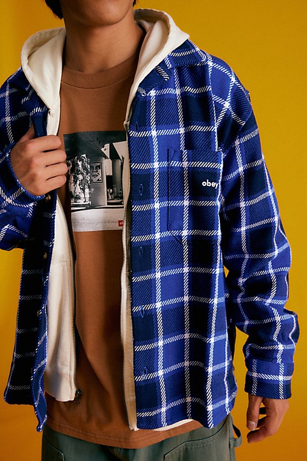OBEY BIGWIG WOVEN PLAID SHIRT TOP IN BLUE, MEN'S AT URBAN OUTFITTERS