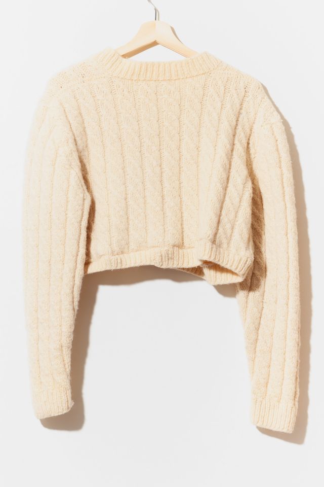 Vintage 1950s Distressed Handmade Wool Cropped Cardigan Sweater #1