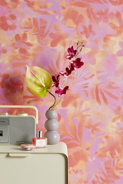 Shop Urban Outfitters Uo Home July Hibiscus Airbrush Tropical Removable Wallpaper In Pink At