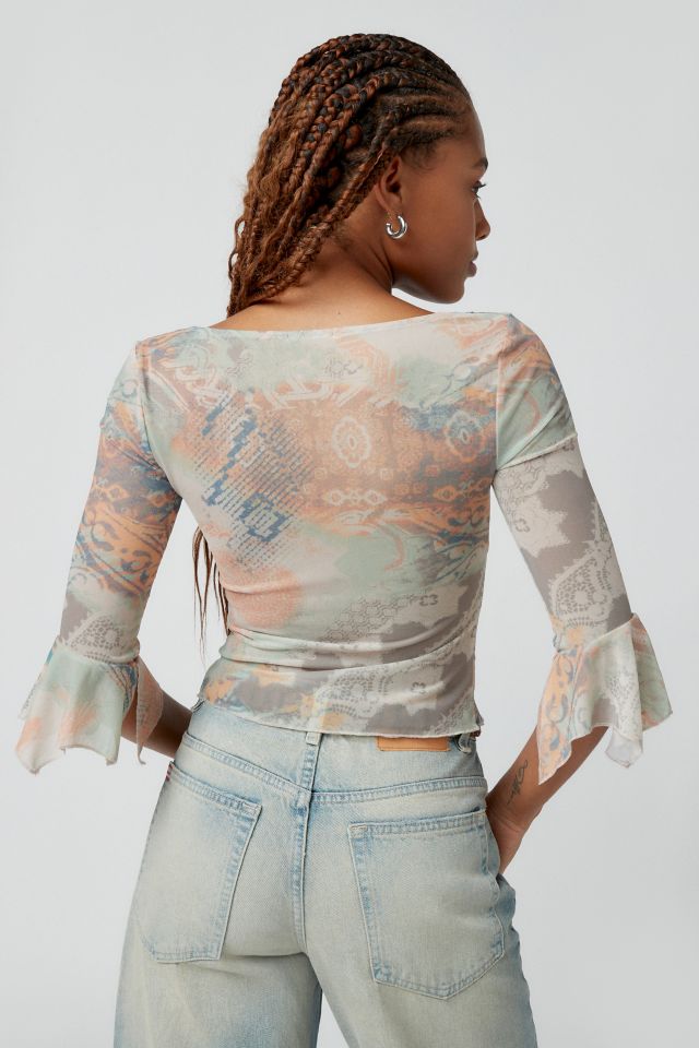 UO Liana Lace-Trim Mesh Top #3