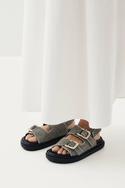 Alohas Harper Leather Slingback Buckled Sandal In Soft Grey, Women's At Urban Outfitters In Soft Grey