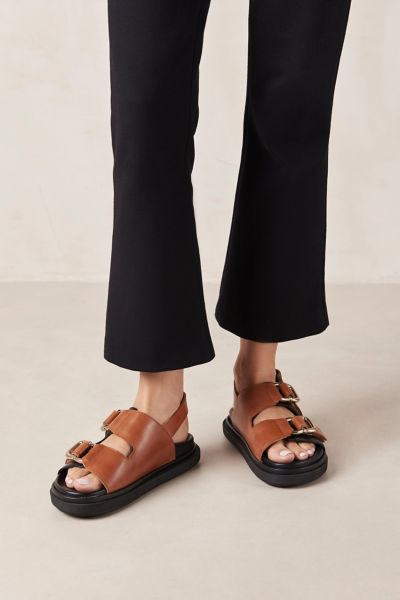 Alohas Harper Leather Slingback Buckled Sandal In Black Tan