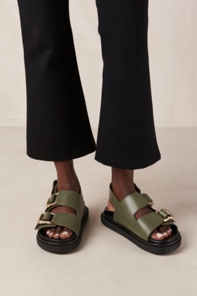 ALOHAS HARPER LEATHER SLINGBACK BUCKLED SANDAL IN DUSTY OLIVE, WOMEN'S AT URBAN OUTFITTERS