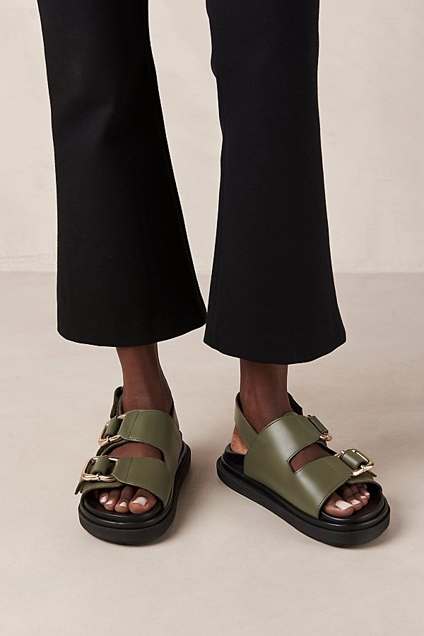 Shop Alohas Harper Leather Slingback Buckled Sandal In Dusty Olive, Women's At Urban Outfitters