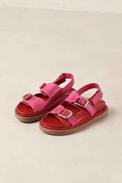 Alohas Harper Leather Slingback Buckled Sandal In Red Magenta