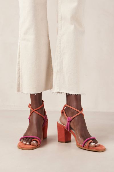 Alohas Grace Suede Strappy Heel In Magenta Orange