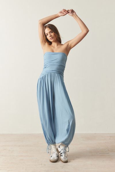 Out From Under Iris Ruched Strapless Jumpsuit In Sky, Women's At Urban Outfitters
