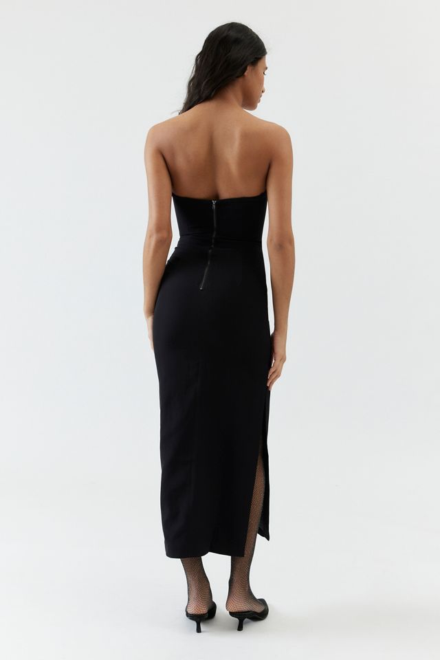 black long sleeve fitted midi dress Off Track | Black Bodycon Midi Dress With Sheer Sleeves