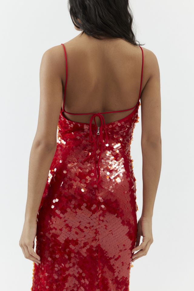 Bardot, Karina Sequin Maxi Dress in Fire Red