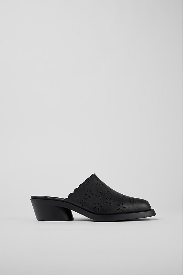 CAMPER BONNIE LEATHER HEELED MULES IN BLACK, WOMEN'S AT URBAN OUTFITTERS