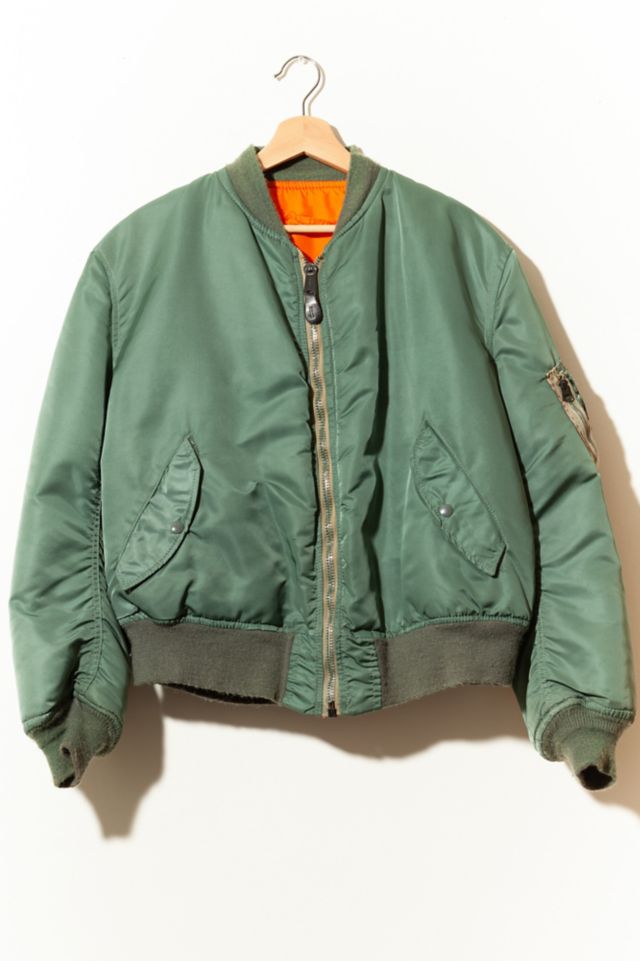 Vintage 1970s Distressed Bomber Jacket Green Orange Metal Talon