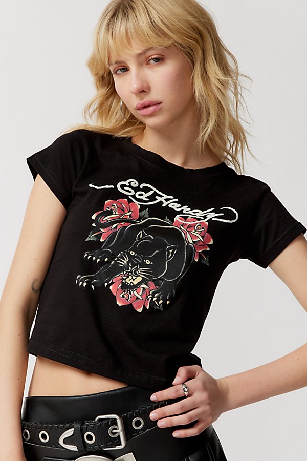 Ed Hardy Rose Panther Tee In Black