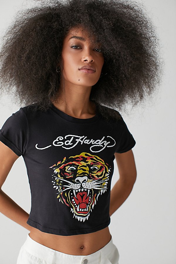Ed Hardy Uo Exclusive Tiger Baby Tee In Black