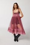 knee length dresses for ladies carmen midi ruffle dress with sheer top main image 1