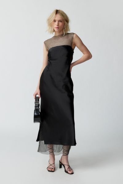 Urban Outfitters Uo Rina Satin Strapless Midi Dress In Black