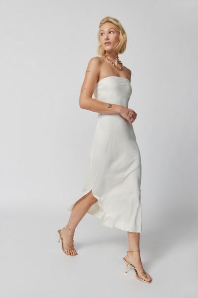 Urban Outfitters Uo Rina Satin Strapless Midi Dress In Ivory