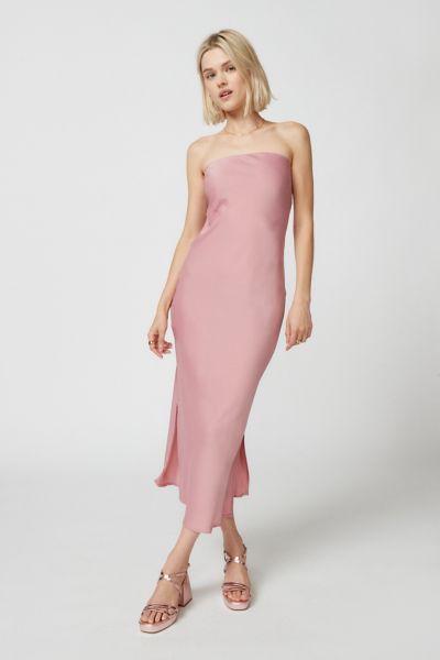 Urban Outfitters Uo Rina Satin Strapless Midi Dress In Rose