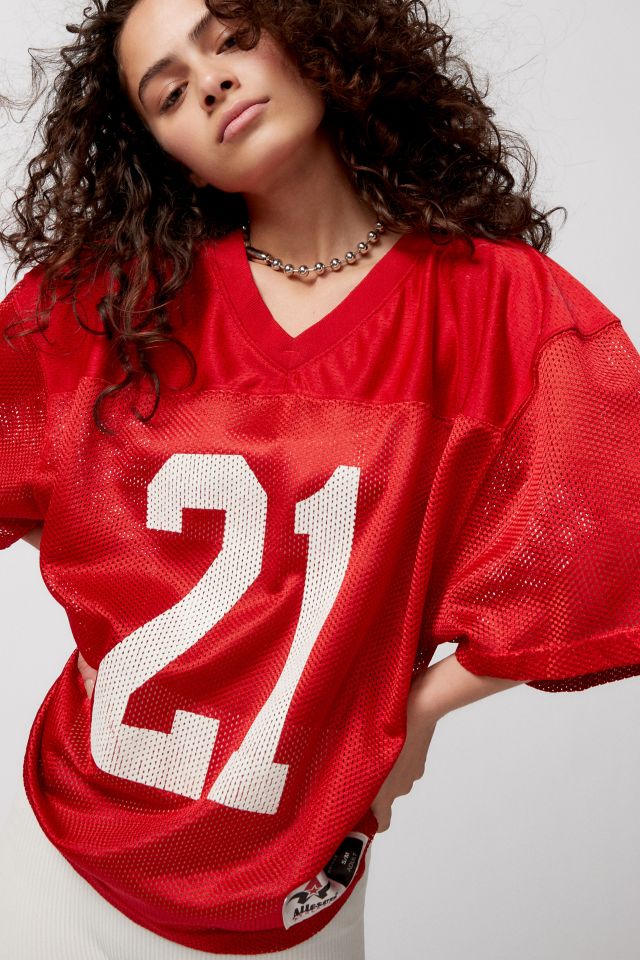 Urban Renewal Remade Cropped Hooded Football Jersey in Red, Women's at Urban Outfitters