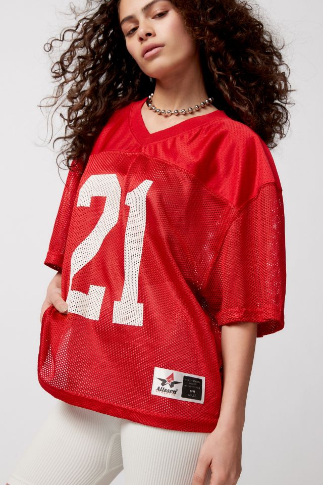 Urban Renewal Vintage Oversized Football Jersey in Red