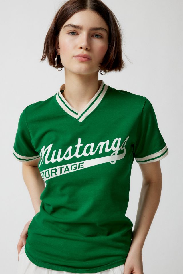 Urban Renewal Vintage Shrunken Baseball Jersey in Blue, Women's at Urban Outfitters