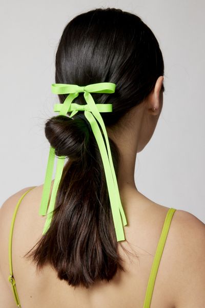 Urban Outfitters Ribbon Hair Bow Barrette Set In Lime