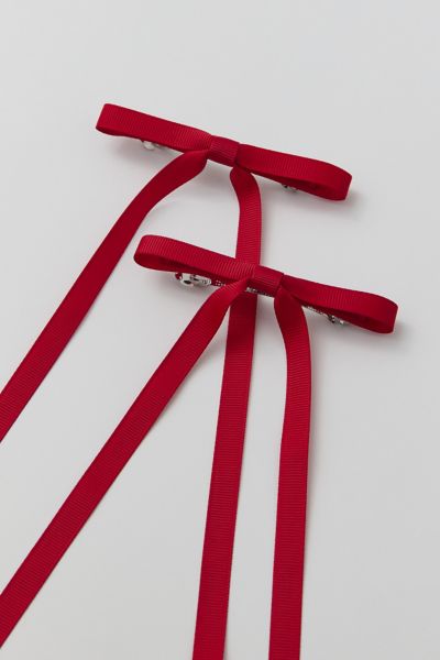 Ribbon Long Hair Bow Barrette Set