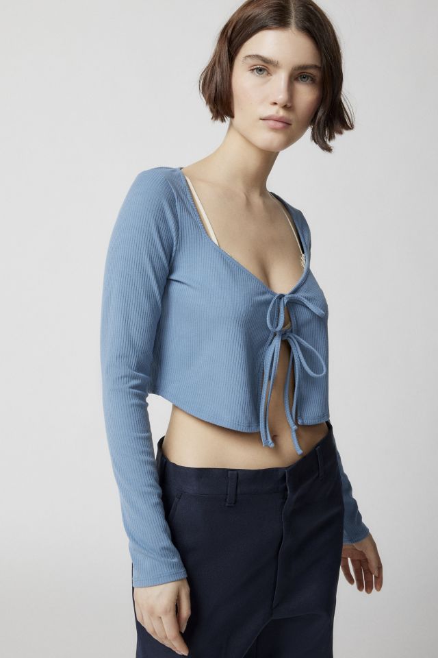 UO Chantel Ribbed Tie-Front Top | Urban Outfitters