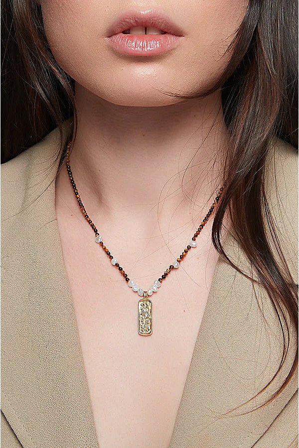 Deux Lions Jewelry Ula Tiger Eye Necklace In Gold