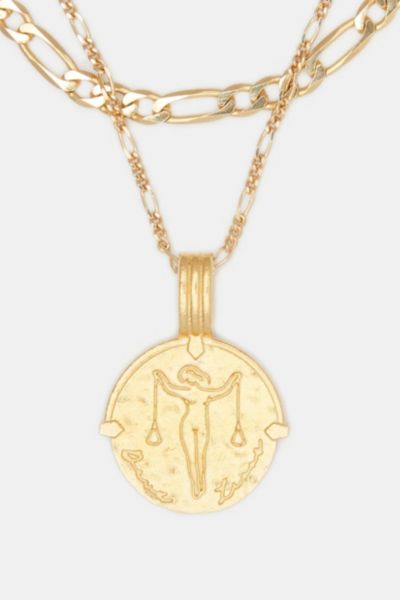 Deux Lions Jewelry Gold Sicilian Zodiac Layered Necklace In Libra