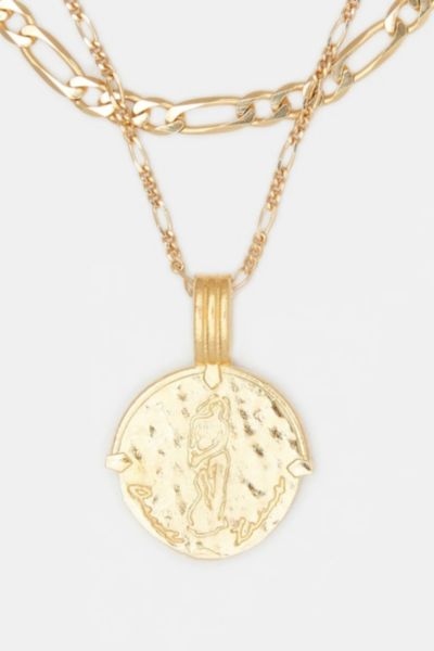Deux Lions Jewelry Gold Sicilian Zodiac Layered Necklace In Aquarius