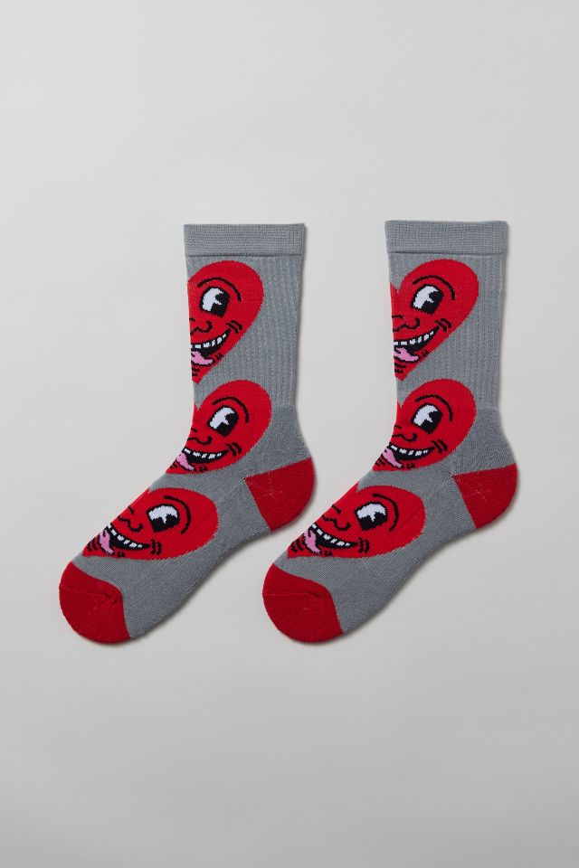 Keith Haring Oversized Heart Pattern Ribbed Crew Sock #1