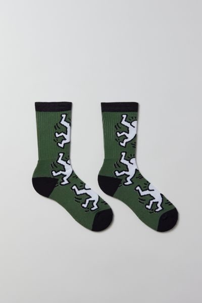Urban Outfitters Keith Haring Dancing Figure Crew Sock In Olive, Men's At  In Olive