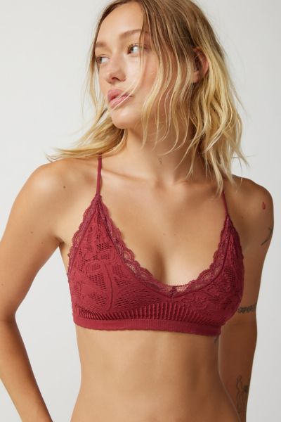 Out From Under Delicate Lace Triangle Bralette - pink S at Urban Outfitters, Compare