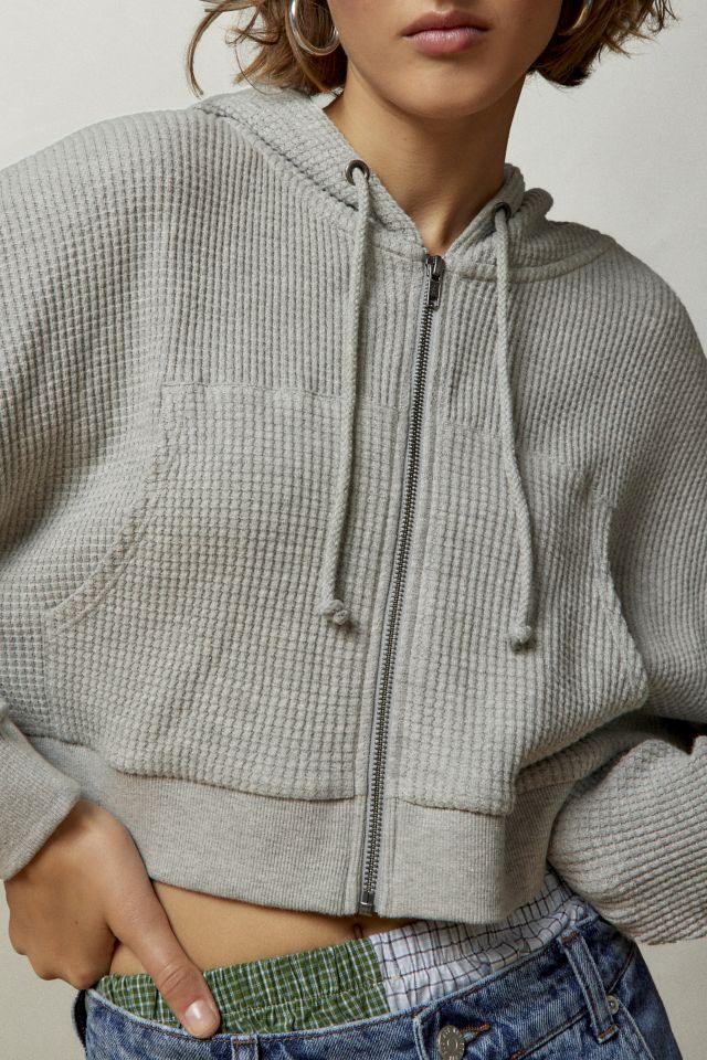 BDG Leah Waffle Knit Zip-Up Hoodie Sweatshirt