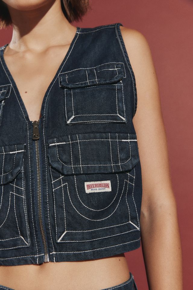 True Religion Super Cropped Denim Utility Vest #3