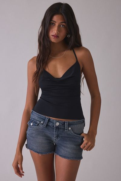 True Religion Joey Big T Flap Low-Rise Denim Shorts