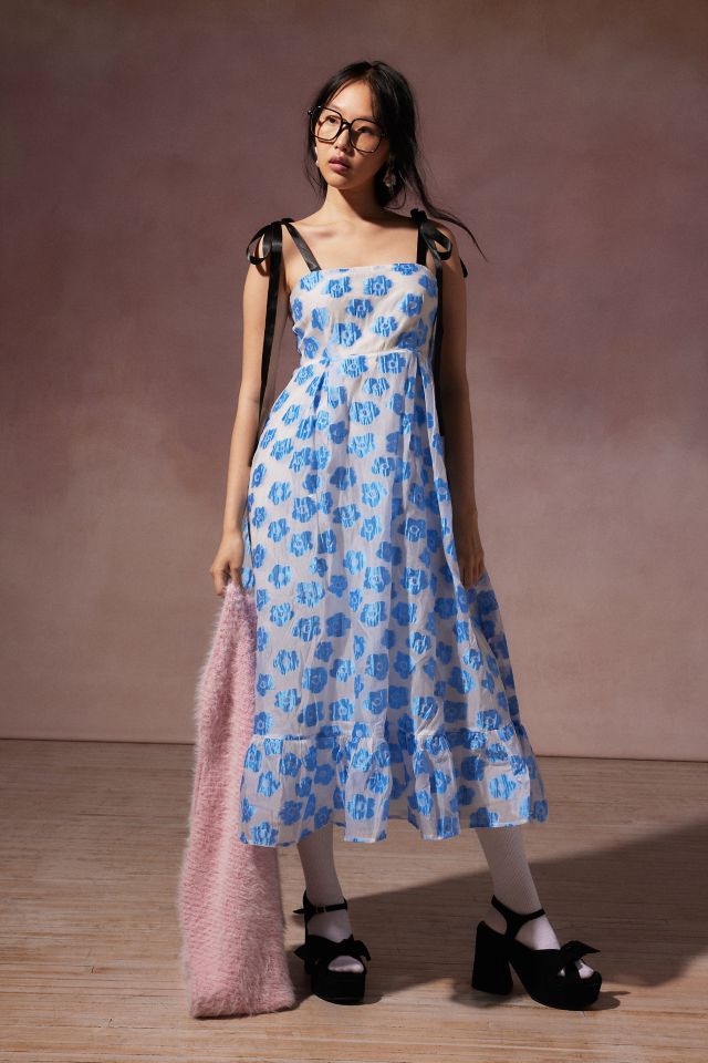 Sister Jane Miro Floral Jacquard Tiered Cami Dress, Blue, £175.00