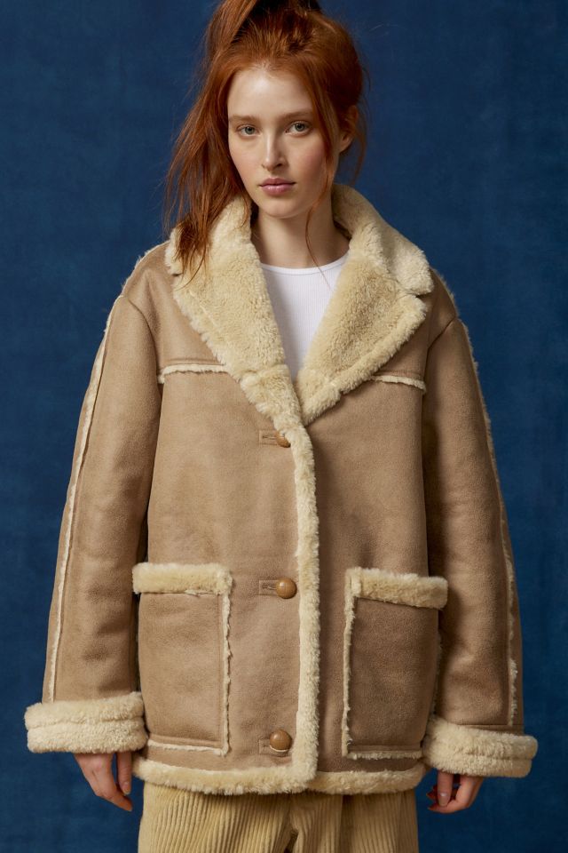 BDG Urban Outfitters Vintage Longline Faux Leather Shearling