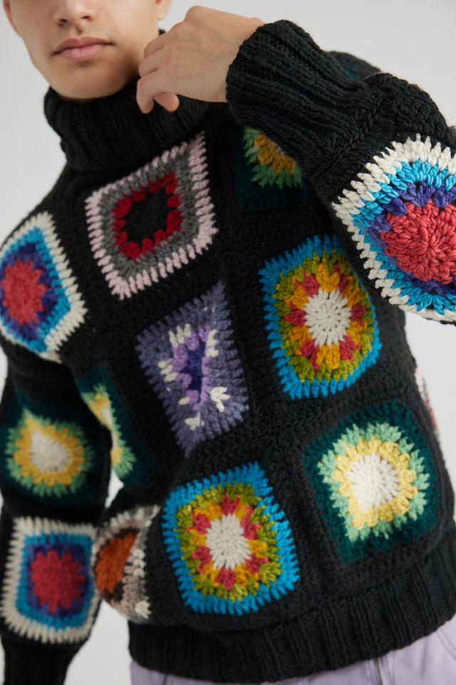 Monitaly Chamula Granny Square Crochet Turtleneck Sweater #3