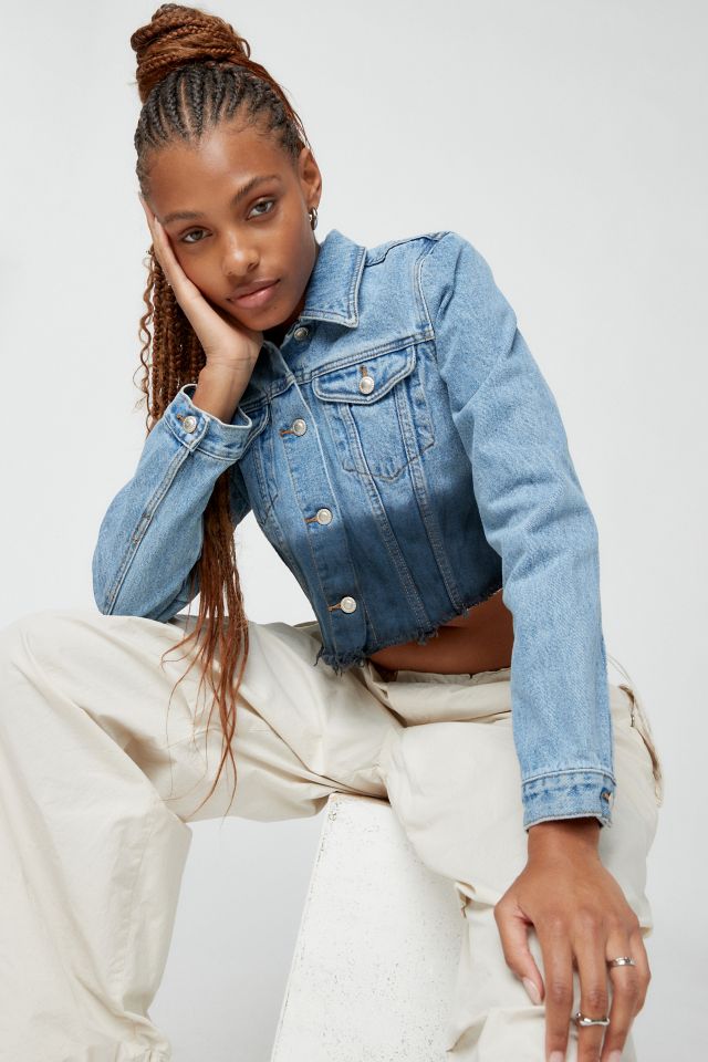 Cropped frayed hot sale denim jacket