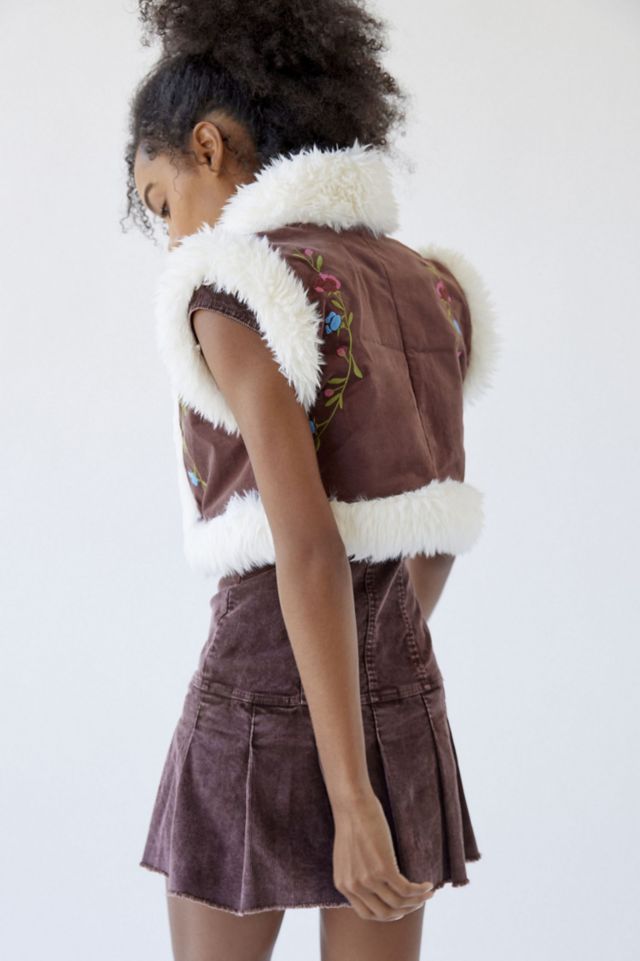 UO Carver Faux Fur Trim Embroidered Vest #1