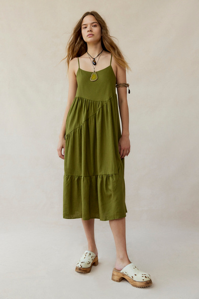 Urban Renewal Eco Linen Seamed Midi Dress In Green | ModeSens