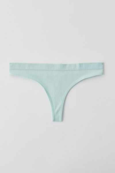 Out From Under Seamless Ribbed Knit Thong In Blue, Women's At Urban Outfitters In Light Blue