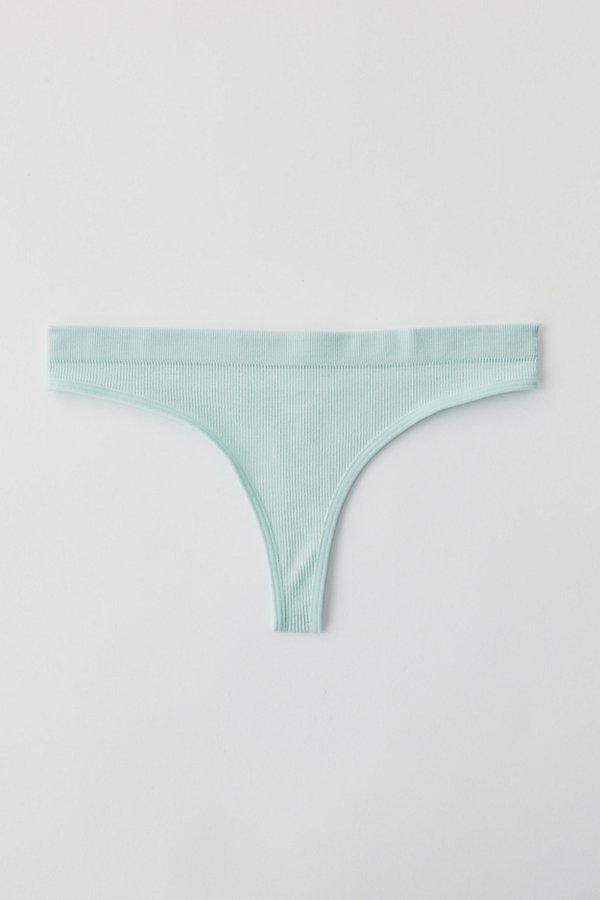 Out From Under Seamless Ribbed Thong In Light Blue, Women's At Urban Outfitters