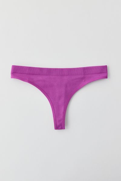 Out From Under Seamless Ribbed Knit Thong In Purple, Women's At Urban Outfitters In Berry