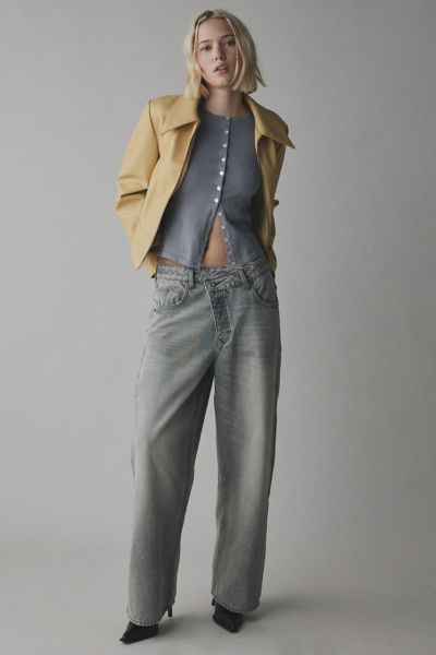 BDG JAYA BAGGY BOYFRIEND JEAN IN OLIVE BLUE CROSSOVER WAIST, WOMEN'S AT URBAN OUTFITTERS 